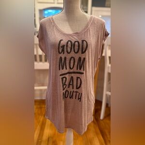 Maurices light purple “Good Mom, Bad Mouth” burnout tee